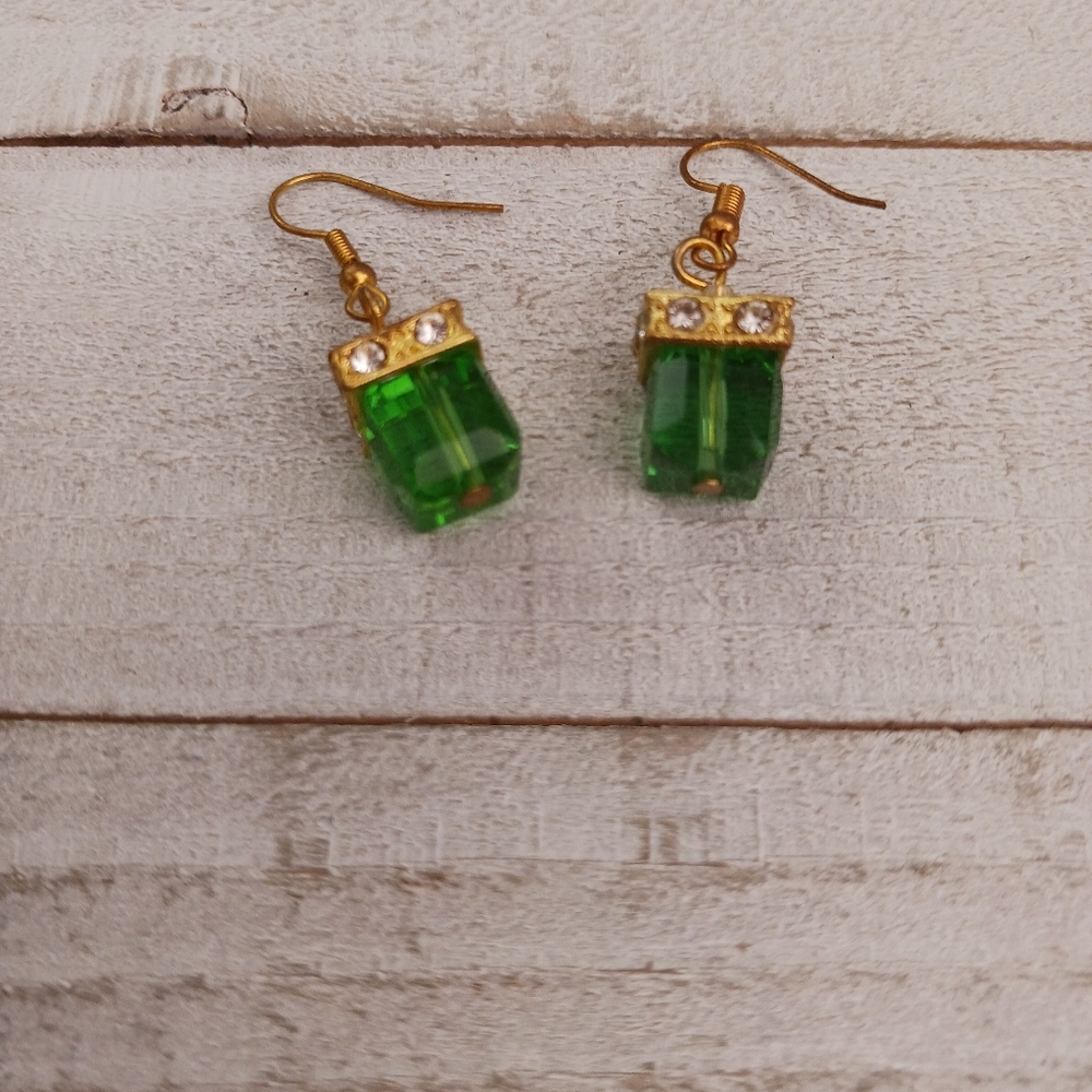 Goldtone Green Faceted Earrings